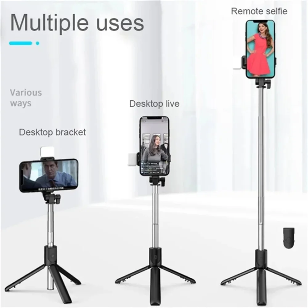 Adjustable length selfie stick with light and remote